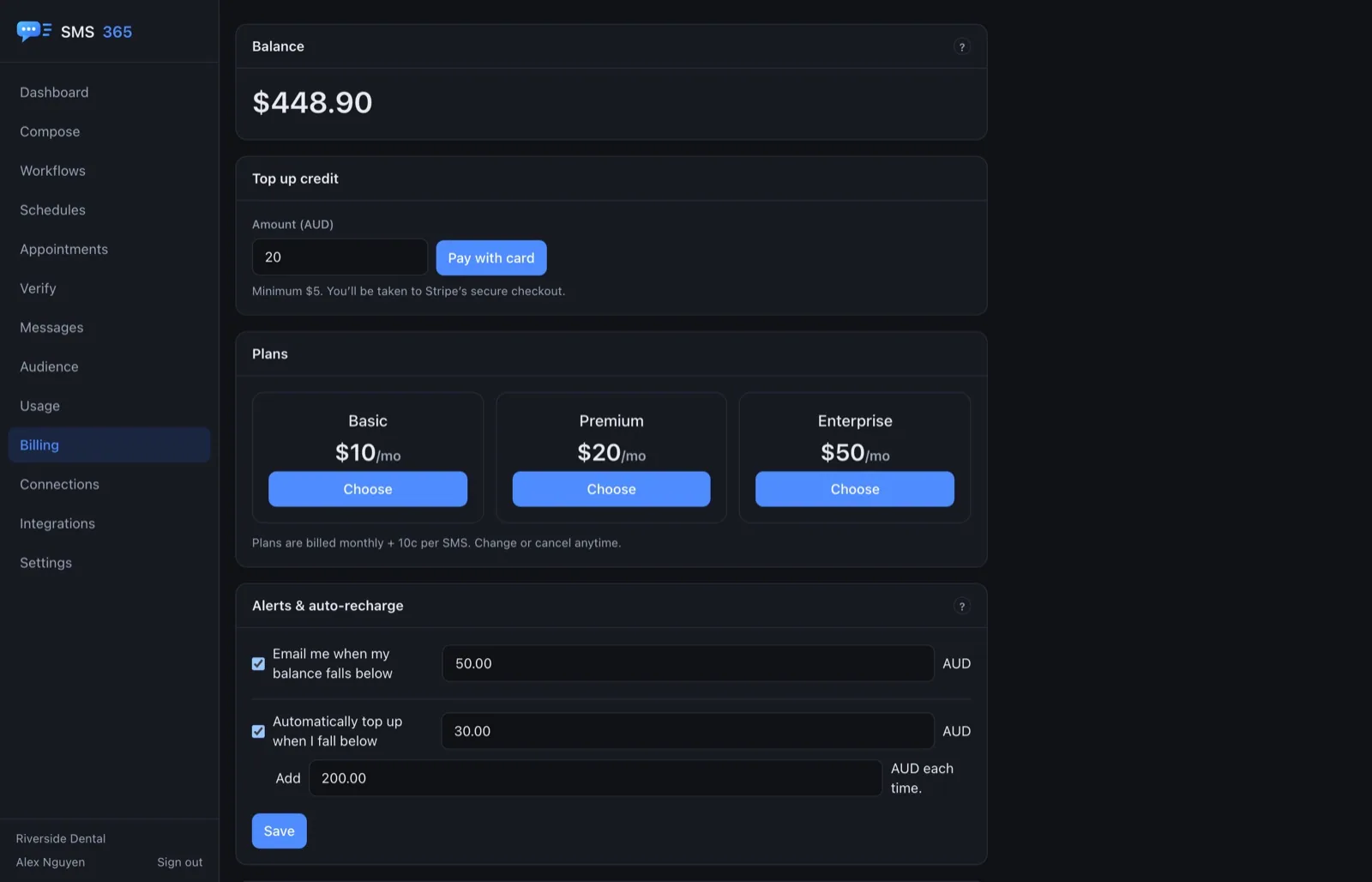 A prepaid account statement with running balance