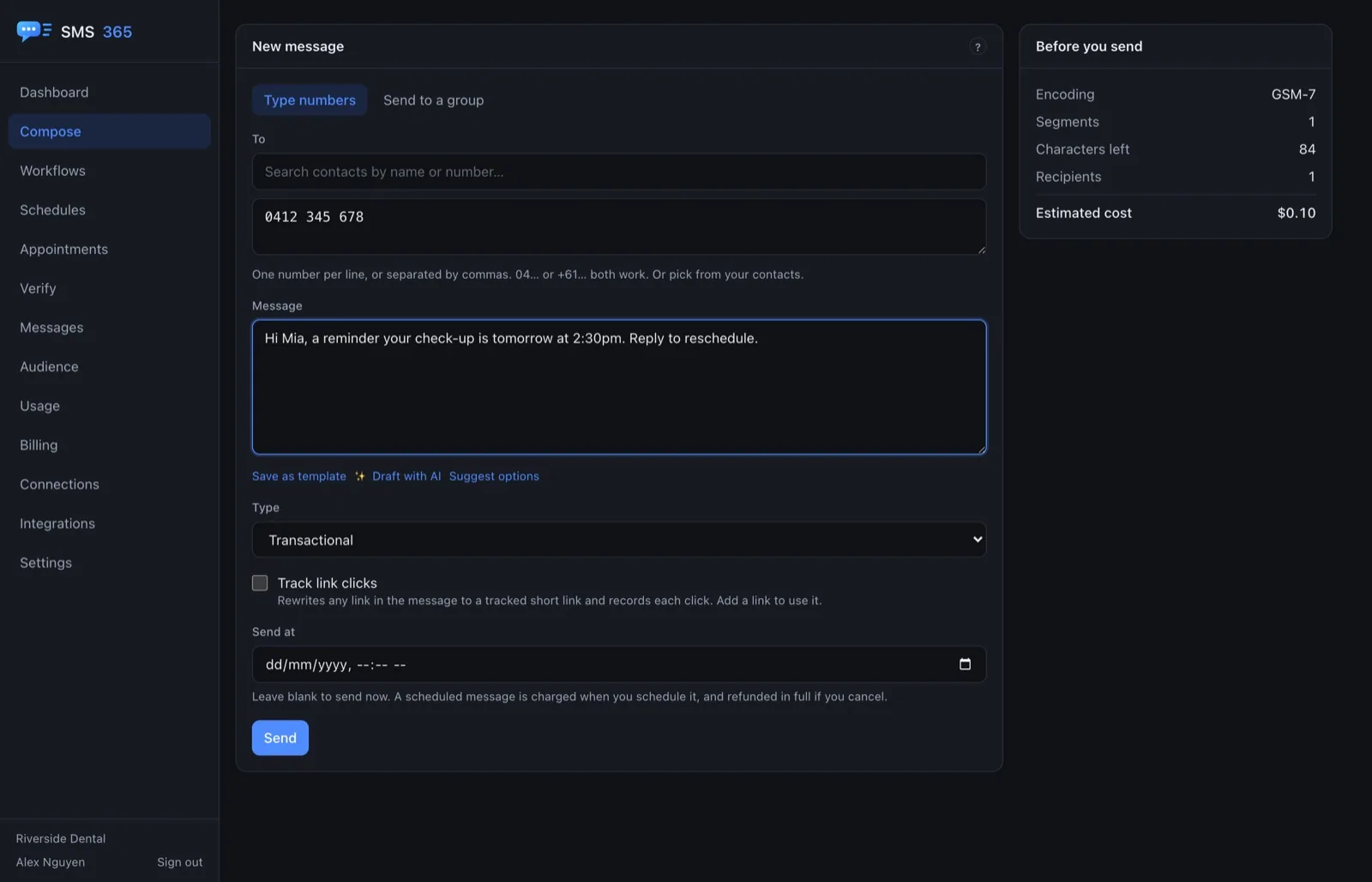 The composer with Draft with AI